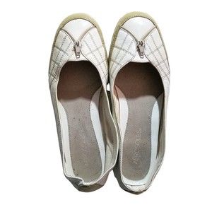 Aerosoles Women’s White Tan Leather Zipper Slip On Flats Loafers Size 8.5